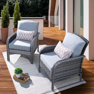 New Hyacinth A Gray 2-Piece Wicker Patio Outdoor Conversation Seating Sofa Set with Light Gray Cushions