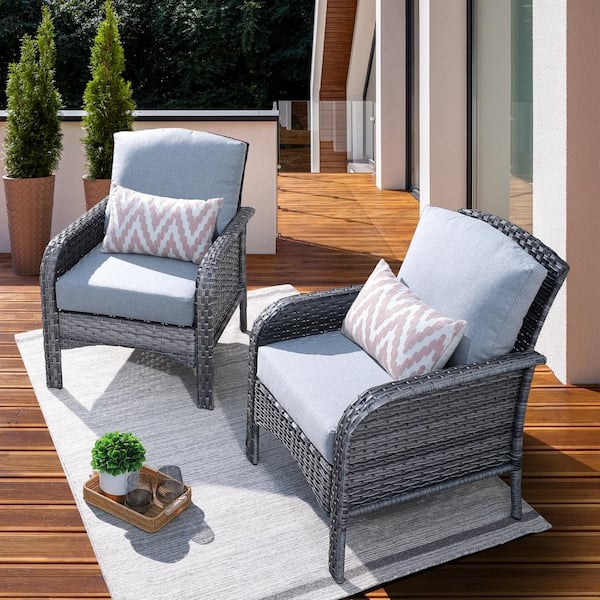 weaxty W New Hyacinth A Gray 2-Piece Wicker Patio Outdoor Conversation Seating Sofa Set with Light Gray Cushions