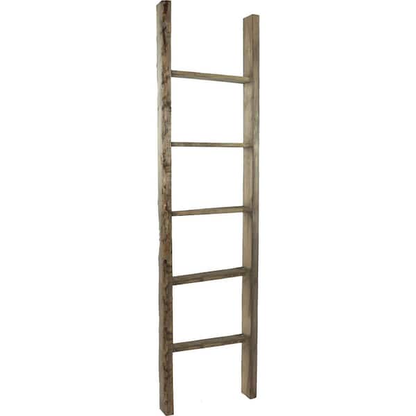 Ekena Millwork 19 in. x 72 in. x 3 1/2 in. Barnwood Decor Collection Pebble Grey Vintage Farmhouse 5-Rung Ladder