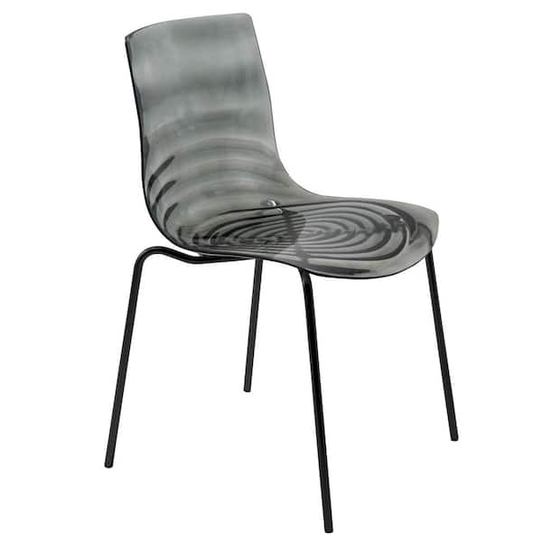 Leisuremod Modern Dining Chair Transparent Black ABS Plastic Stackable Side Chair with Black Stainless-Steel Legs Astor Series