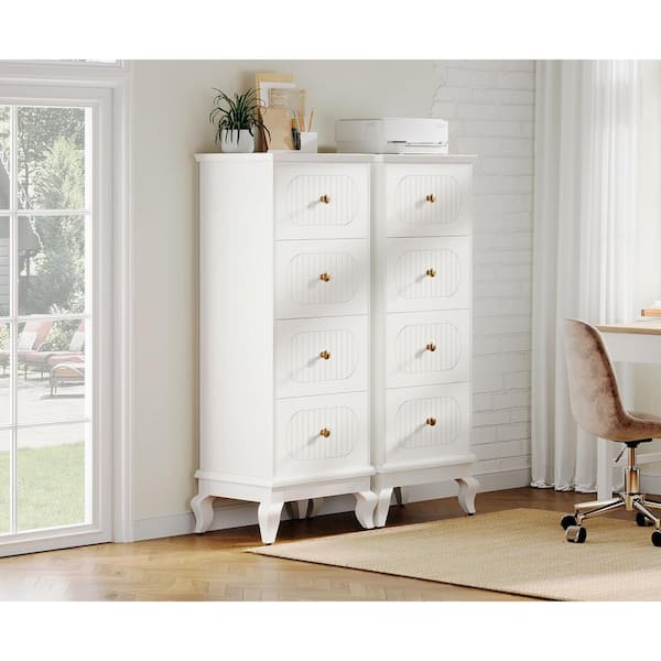BYBLIGHT Atencio 4-Drawer White Wood 20.9 in. Vertical File Cabinet Heavy Duty Decorative Modern Filing Cabinet for Home Office