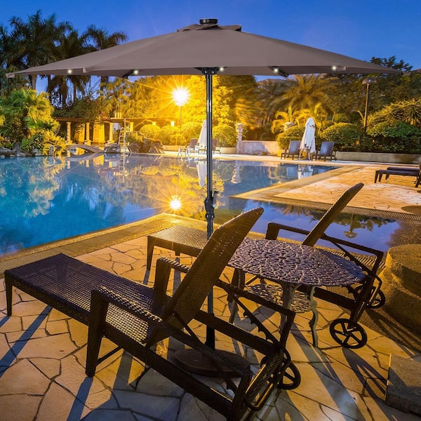 10 ft. Steel Cantilever Patio Umbrella with Crank and LED Lights in Tan