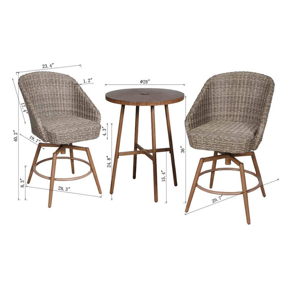 Measurement diagram for the wicker dining set.