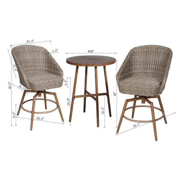 Hampton Bay Capestone Brown 3-Piece Wicker Round Table Outdoor