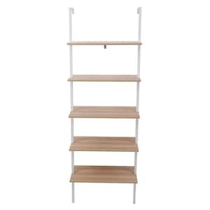 Industrial 72 in. Walnut Wood 5-Shelf Etagere Bookcase with Metal Frame