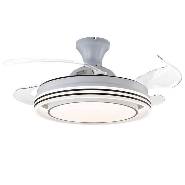 OUKANING 42 in. Modern Retractable Blades 6 Speeds Integrated LED Indoor White Reversible System Ceiling Fan with Remote