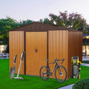 10 ft. W x 8 ft. D Metal Storage Shed Outdoor Tool Room with Floor Base, Shelves and Hooks, Coffee (70.3 sq. ft.)