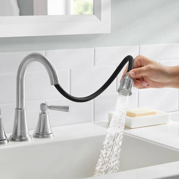 Melina 8 in. Widespread Double-Handle Pull-Down Bathroom Faucet in Brushed Nickel