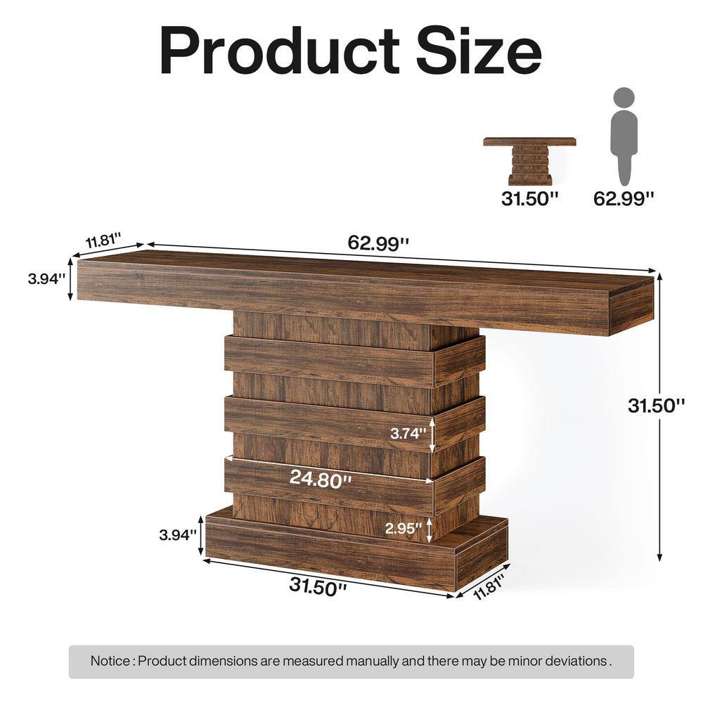 Rustic Brown 63-Inch Wooden Console Table with Storage