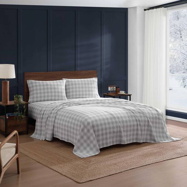 Mill Creek Plaid 4-Piece Grey Flannel Queen Sheet Set