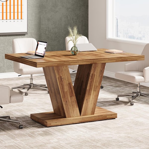 BYBLIGHT 47.24 in. W Rectangular Natural Brown Wood Conference