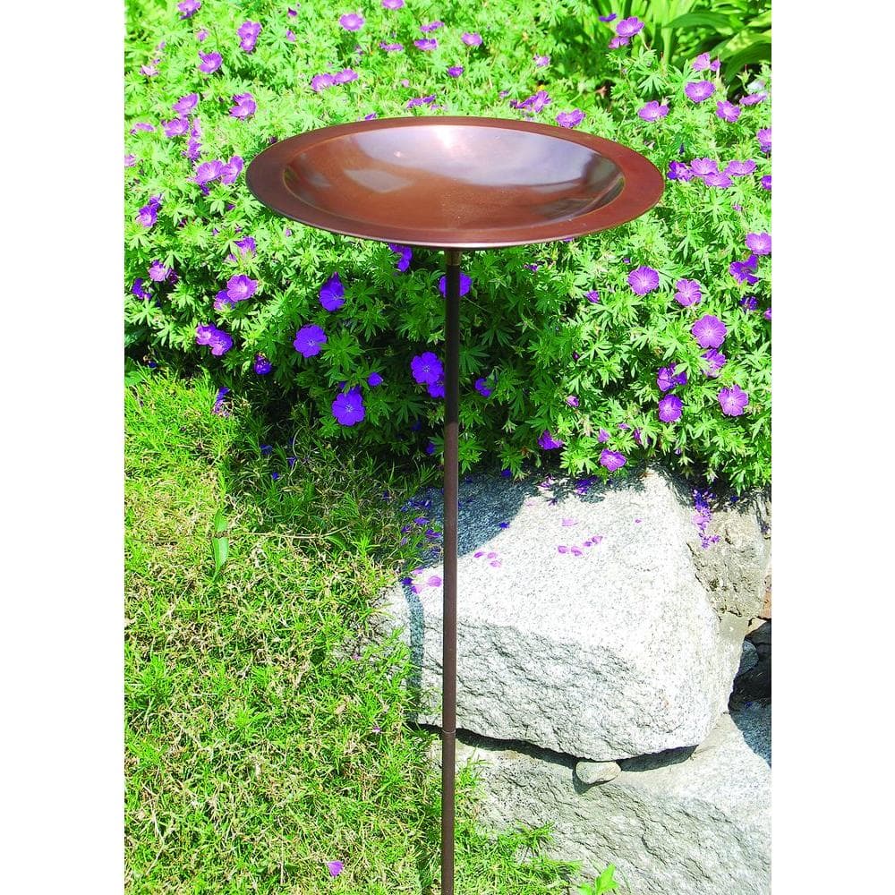 Antique Copper Hammered Birdbath with Metal Stake