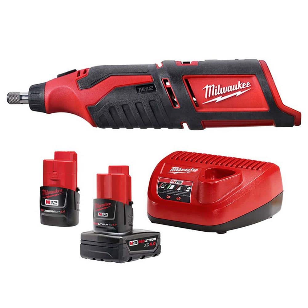 Milwaukee M12 12-Volt Lithium-Ion Cordless Rotary Tool with One 4.0 Ah and One 2.0 Ah Batteries and Charger