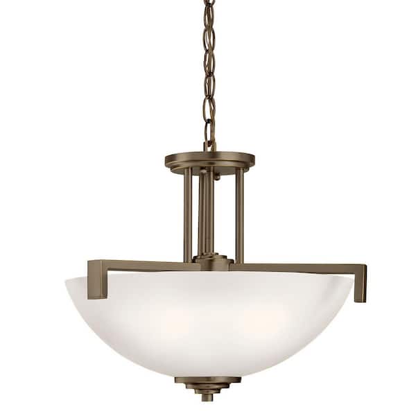 KICHLER Eileen 3-Light Olde Bronze Contemporary Shaded Kitchen Convertible Pendant Hanging Light to Semi-Flush