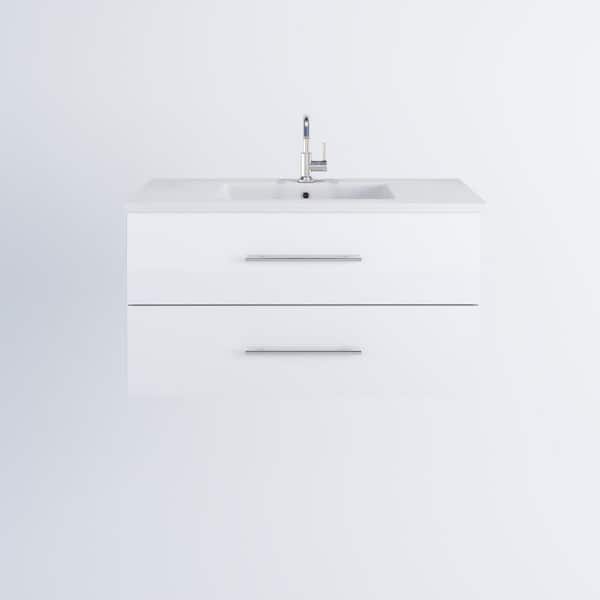 VOLPA USA AMERICAN CRAFTED VANITIES Napa 40 in. W x 20 in. D Single Sink Bathroom Vanity Wall Mounted in Glossy White with Acrylic Integrated Countertop