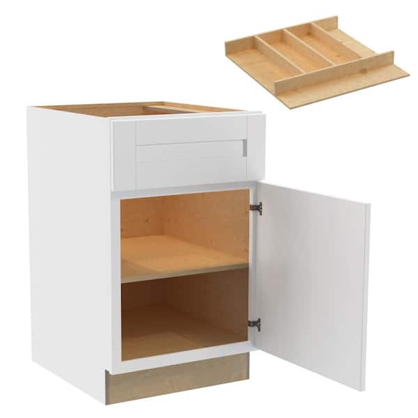 Home Decorators Collection Washington 21 in. W x 24 in. D x 34.5 in. H Vesper White Plywood Shaker Assembled Base Kitchen Cabinet Rt UT Tray