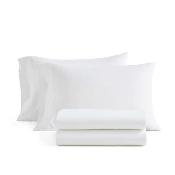 The Skylands Collection 4-Piece Sparkling White Percale Cotton Queen Sheet Set
