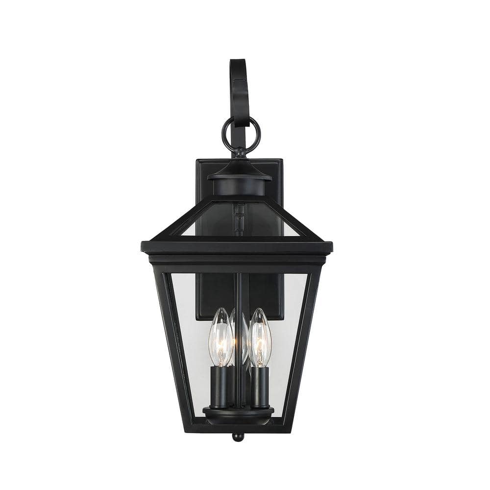 Ellijay Black Glass 3-Light Outdoor Wall Lantern