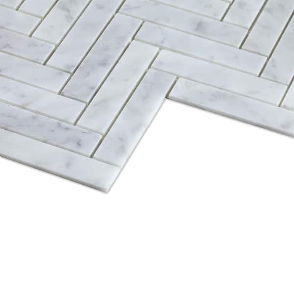 SpeedTiles Oahu 6-Pack White 11-in x 12-in Polished Natural Stone Marble Chevron Marble Look Peel-and-Stick Wall Tile