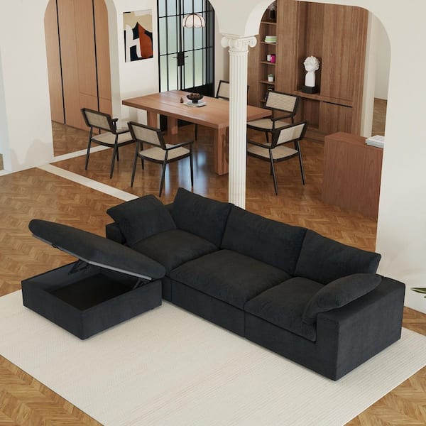 Magic Home 118 in. Square Arm 4-Piece Microfiber L-Shaped