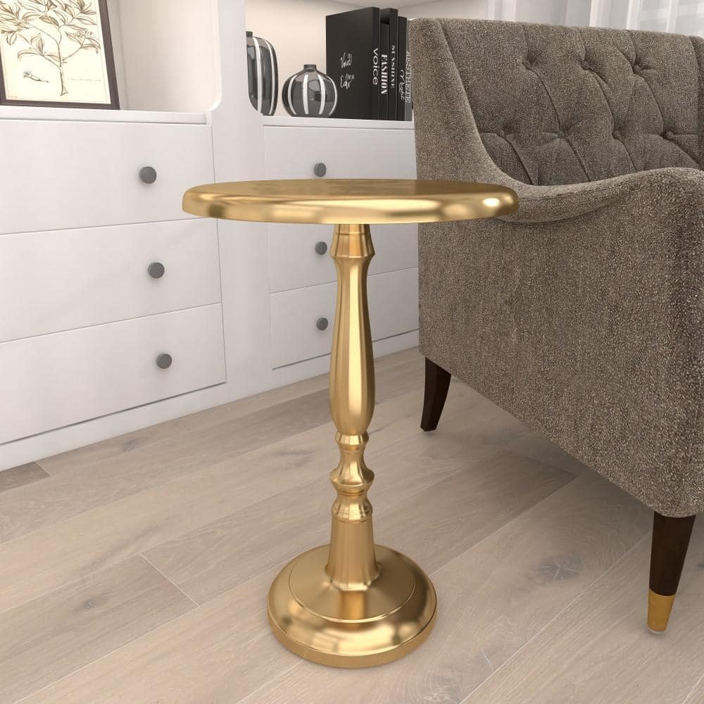 Gold Aluminum Round Pedestal Accent Table, 19"