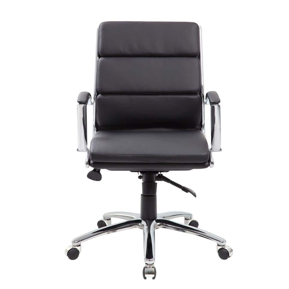 Black Mid-Back Executive Chair with Chrome Finish and Vinyl Upholstery