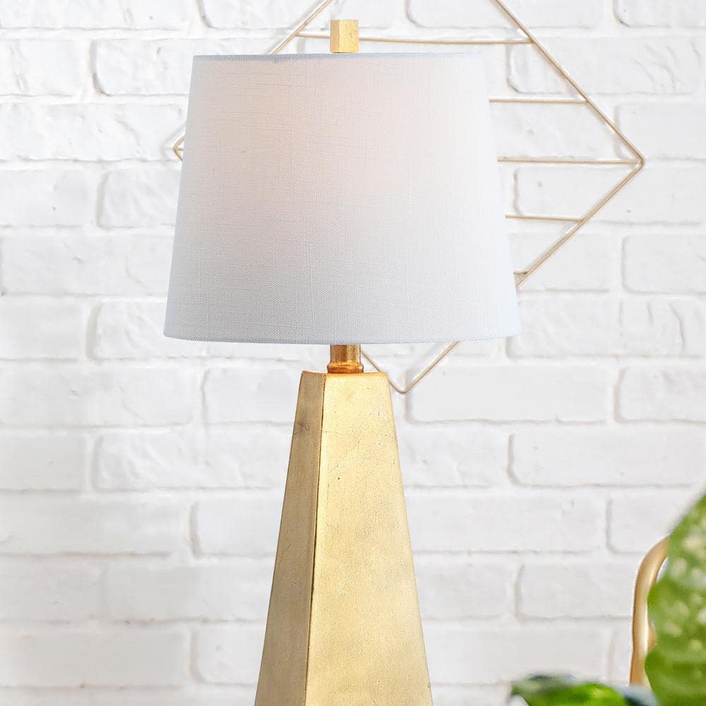 Gold Resin Pyramid Table Lamp with White Cotton Shade