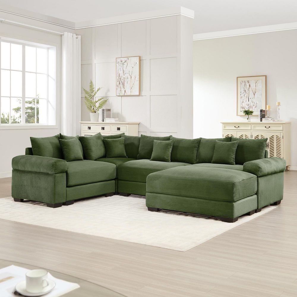 Harley 116.9 in. Cloud Corduroy Upholstery L-Shaped Sectional Sofa in. Green with Ottoman, 13 Throw Pillows price history on PriceWatchPro