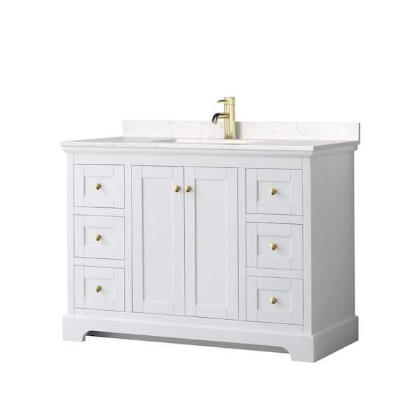 Wyndham Collection Avery 48 in. W x 22 in. D x 35 in. H Single Sink Bath Vanity in White with Light-Vein Carrara Cultured Marble Top