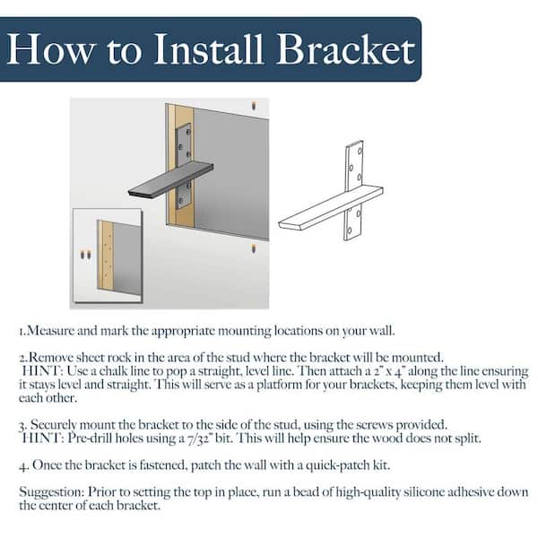 Floating Shelf Bracket 3/8 Thick Heavy Duty Shelf Brackets 3 Pack Free Hanging Countertop Support Bracket 14 Lx2.5 W Floating Wall Brackets for Cabinets, Granite, Dishwasher, Bench Seats Vanities