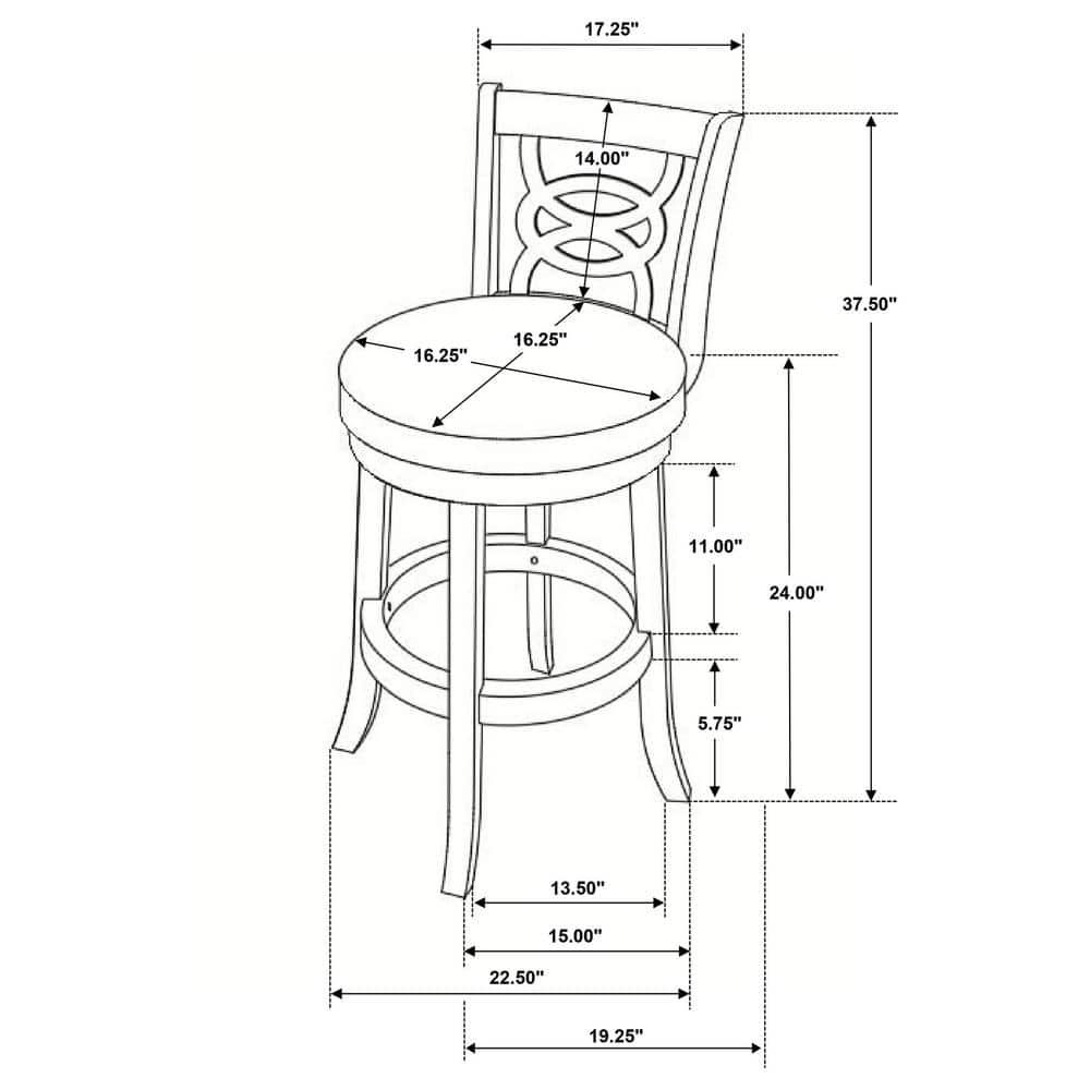 Elegante Swivel 37.5" Black Leather and Wood Counter Stool