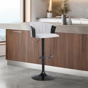 Lydia Adjustable 33 in. Black Metal/Wood Bar Stool with Light Grey Fabric Seat