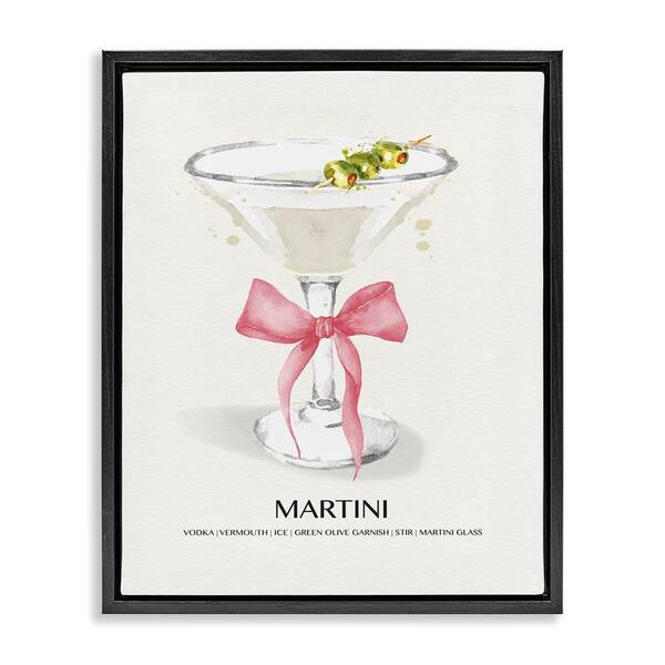 Stupell Industries Pastel Martini with Bow by Susan Jill Black Floater Frame Food Graphic Art Print 31 in. x 25 in.
