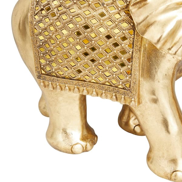 Litton Lane Gold Polystone Elephant Sculpture 041032 - The Home Depot