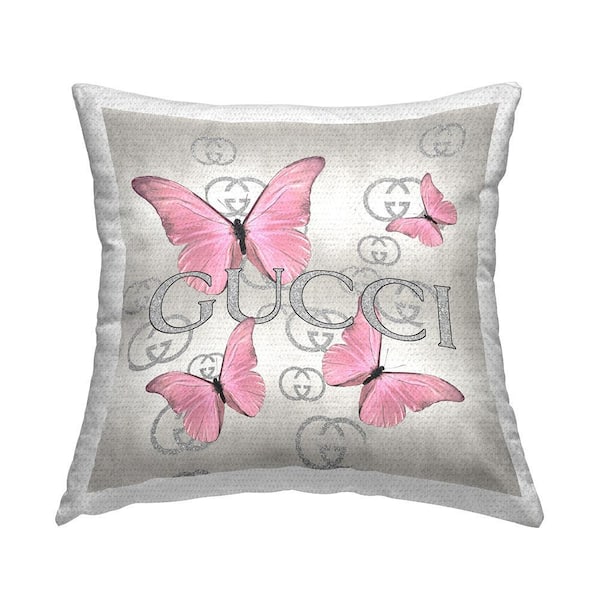 Pink Glam Butterflies Pink Square Outdoor Throw Pillow