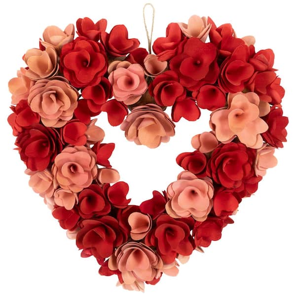 Northlight 15 in. Pink and Red Wooden Roses Artificial Valentine's Day Wreath