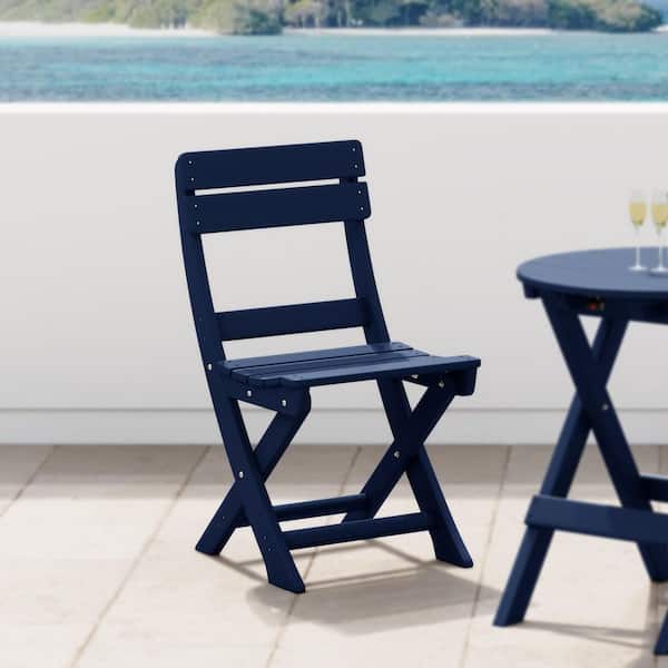 Laguna Outdoor Patio Plastic All Weather Folding Dining Chair in Navy Blue
