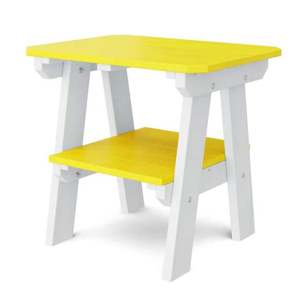 Heritage Lemon Yellow and White HDPE Plastic Outdoor Side Table
