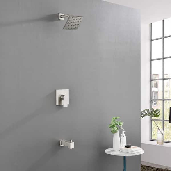 Single Handle 1-Spray Tub and Shower Faucet 1.8 GPM with 6 in. Shower Head in Brushed Nickel Valve Included