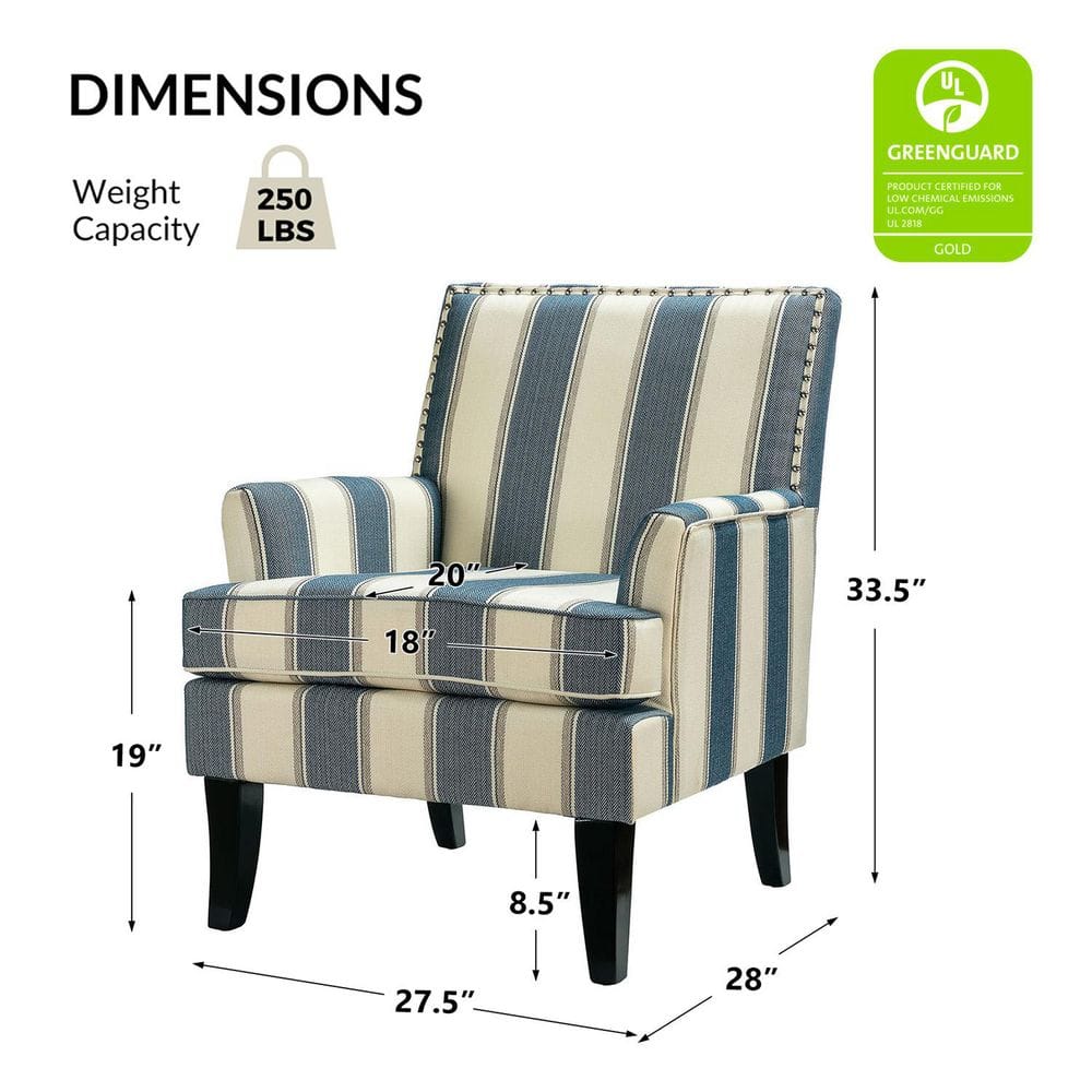 Navy Stripe Gleaming Nailhead Trim Club Accent Chair
