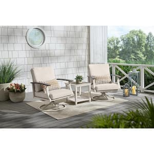 Marina Point White Steel Outdoor Patio Swivel Lounge Chair with CushionGuard Almond Tan Cushions (2-Pack)