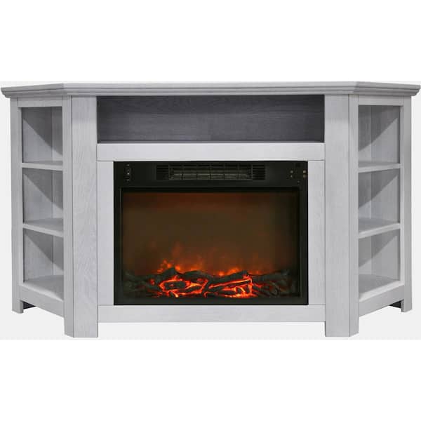 Hanover Tyler Park 56 in. Electric Corner Fireplace in White with 1500-Watt Fireplace Insert