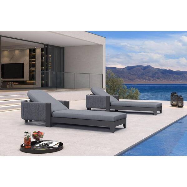 PURPLE LEAF Outdoor Chaise Lounge Chairs Set of 2 with Cushion Aluminum Poolside Sun Chair Adjustable Back, Moon Basalt