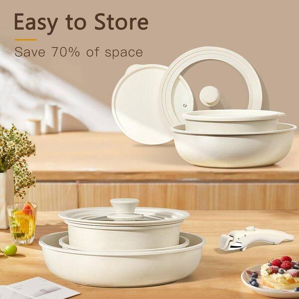 Aluminum 21-Piece Ceramic Nonstick Cookware Set Cream, Detachable