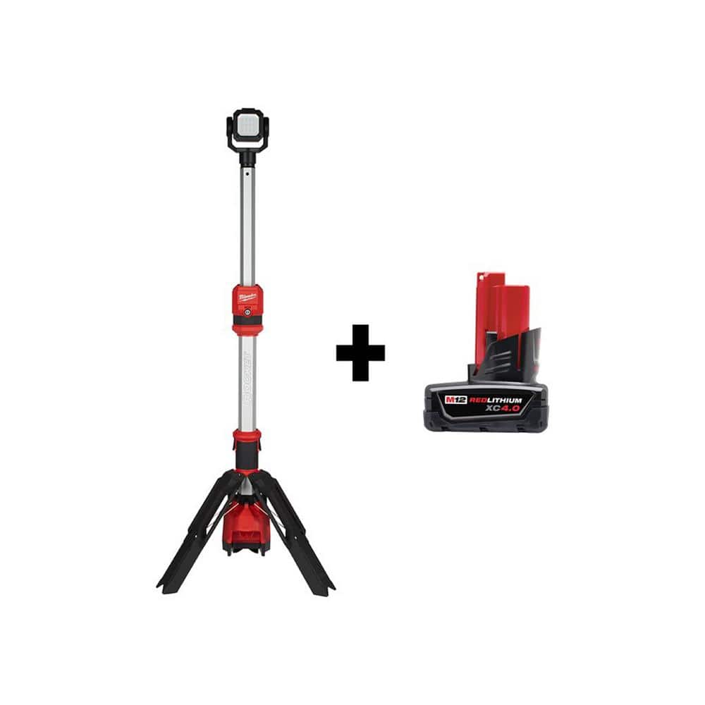 Milwaukee M12 12-Volt Lithium-Ion Cordless 1400 Lumen ROCKET LED Stand Work  Light with M12 4.0 Ah Battery 2132-20-48-11-2440 The Home Depot