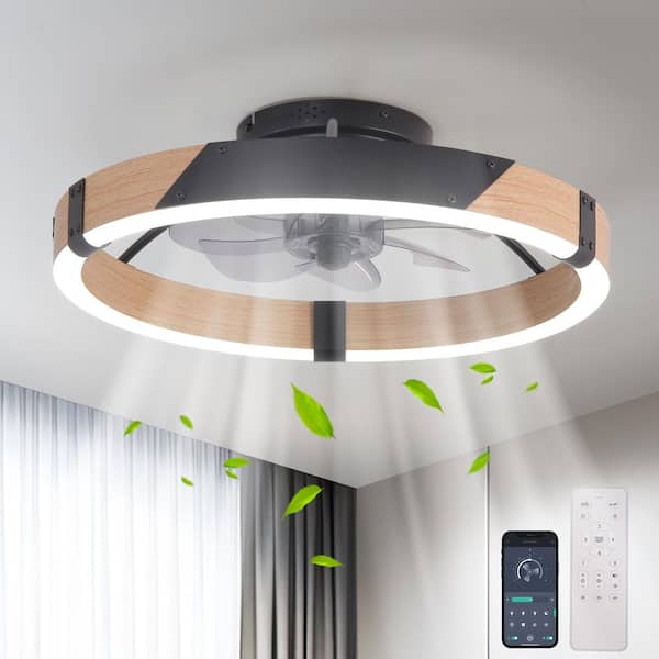 20 in. Black Caged Low Profile Bladeless Ceiling Fan with Dimmable Integrated LED and Remote for Living Room Bedroom
