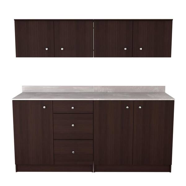 Inval Ambrosia 72.04 in. W x 19.69 in. D x 70.8 in. H Espresso/Ambar Grey Wood Ready to Assemble Breakroom Base Cabinet