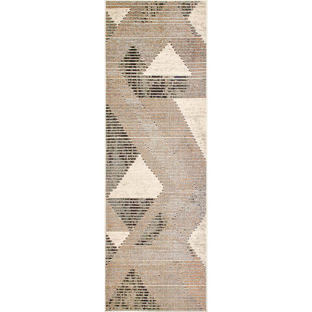 Adrienne Gray and Ivory Abstract Synthetic Runner Rug, 2' 6" x 8'