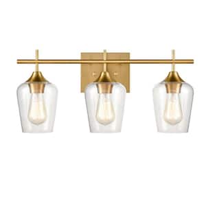 1.8 in. 3-Light Brass Vanity Light with Clear Glass Shade