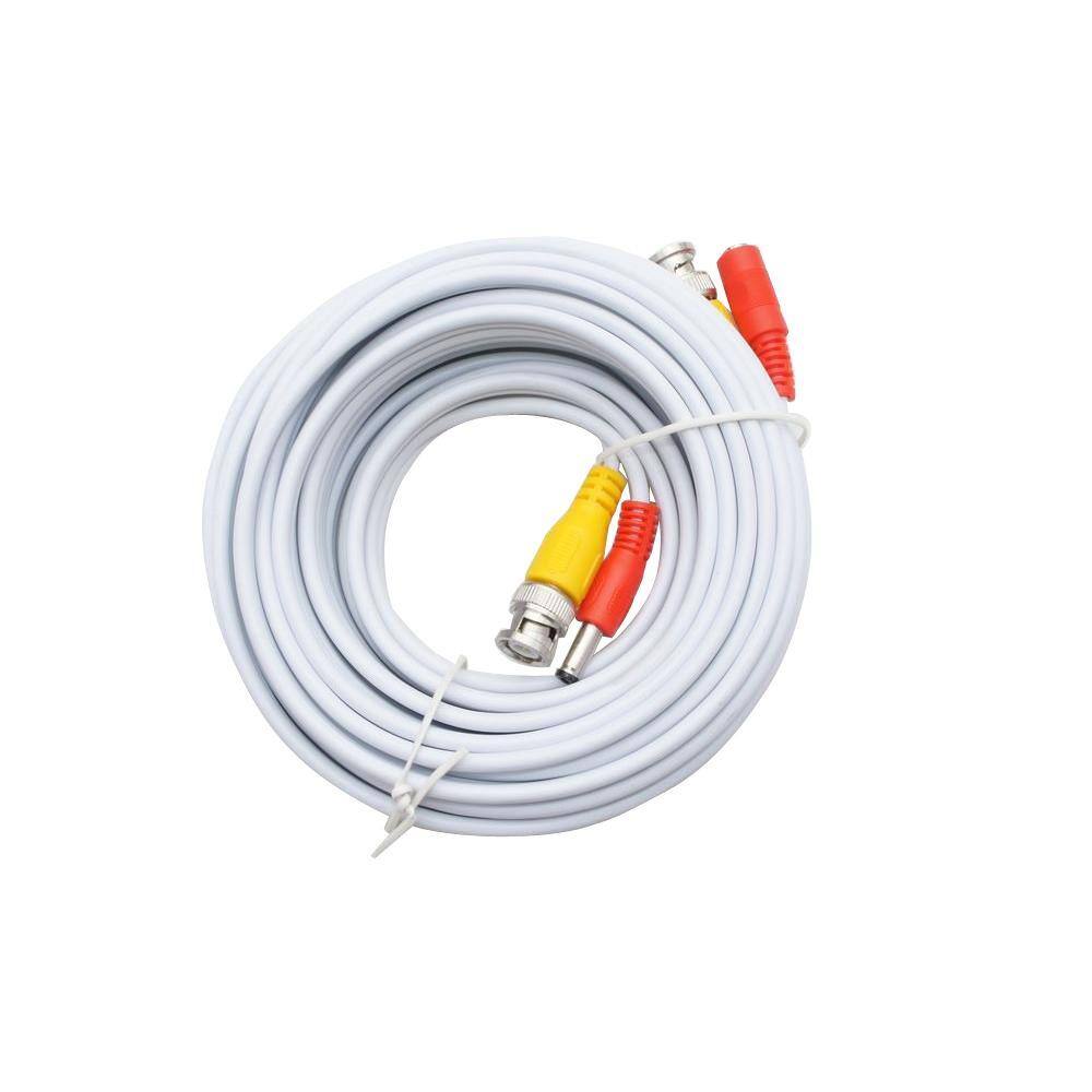 50ft White BNC Video and Power Cable Wire Cord w/Connector for CCTV Security Camera TOP 